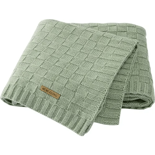 LAWKUL Baby Blankets for Boys Cable Knitted Baby Blanket Girl Soft Newborn Receiving Swaddle Stroller Crib Sage Green 40"x30"