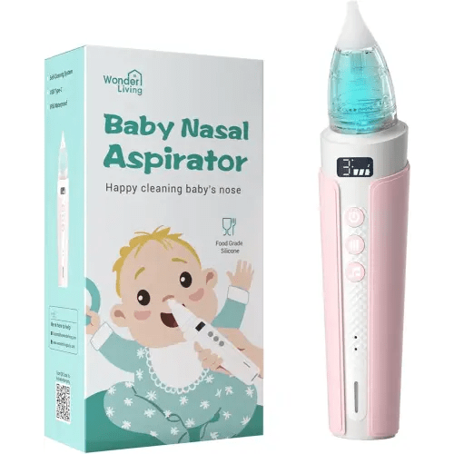 Electric Nasal Aspirator for Baby, Nose Sucker for Baby with IPX6 Waterproof, Self-Cleaning, Adjustable Nose Suction for Toddlers, Built-in Music & Light Soothing, Pink