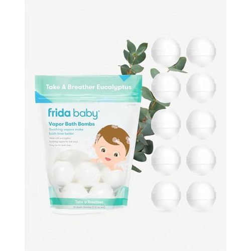 Frida Baby Natural Vapor Bath Bombs for Toddlers & Kids, Eucalyptus Essential Oil Bath Bombs for Aromatherapy, 10 Count