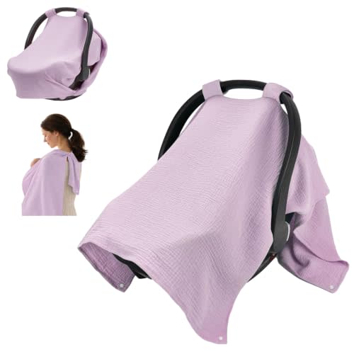 SERAPHY 2-in-1 Muslin Baby Car Seat Cover & Nursing Cover for Breastfeeding | Multi-use Soft Lightweight Muslin Carseat Cover for Boys and Girls,Breathable Summer Canopy for Infant Car Seat and Stroller