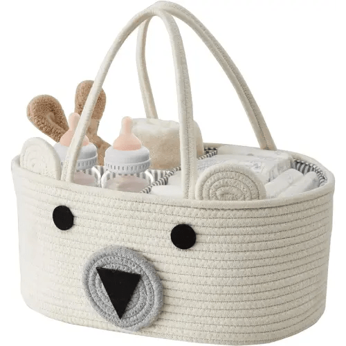 DECOMOMO Diaper Caddy, Baby Bear Diaper Caddy Basket, Diaper Organizer for Changing Table Girl Boy Gift (Bear, Large)