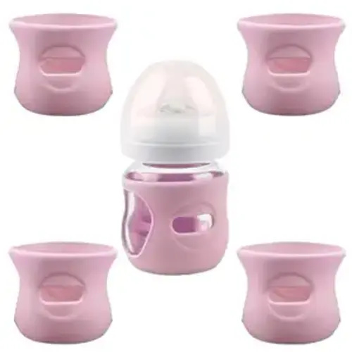 4 Pack Silicone Sleeves for Avent Natural Glass Baby Bottles, Anti Breakage Baby Bottle Holder, Compatible with Philips Avent Glass Natural Baby Bottle, BPA Free (Pink, 4 OZ)