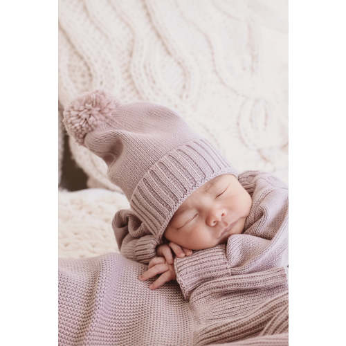 Knit Baby Pom Pom Beanie in Iris | Caden Lane