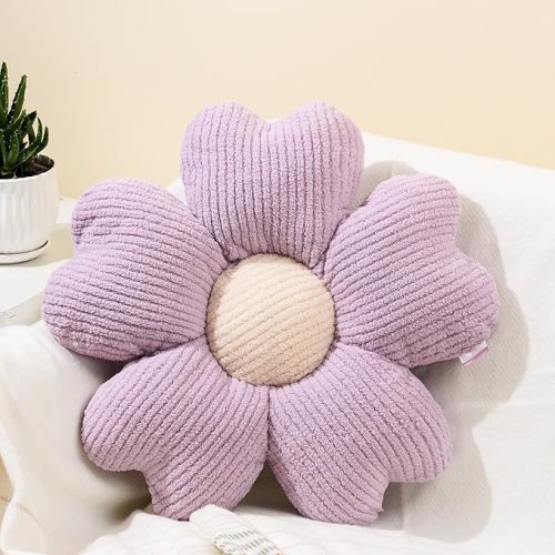 Flower Shaped Throw Pillow, Fun Daisy Pillow, 25.6" Large Purple Flower Pillow Cute Decorative Seat Cushion Aesthetic Flower Plush Pillows for Bed Floor Couch Chair