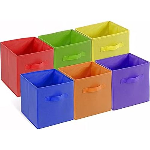 4E's Novelty 6 Packs 11 Inch Rainbow Color Storage Cube Bins, Colorful Storage Baskets For Nursery, Kids Room, Fabric Baskets For Toys, Clothes, Cube Bins for Classroom Organization & Storage