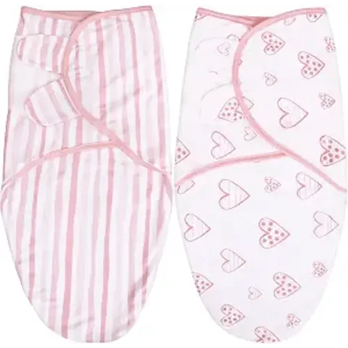 Biloban Baby Swaddles 0-3 Months for Girls - Cotton Swaddle Blanket, Newborn Essentials, Lovely Pink Print, 2 Pack
