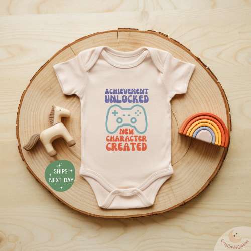 Achievement Unlocked Baby Onesie®, New Character Created Onesie®, Retro Gaming Baby Reveal Bodysuit, Video Game Baby Onesie®, Gaming Lover
