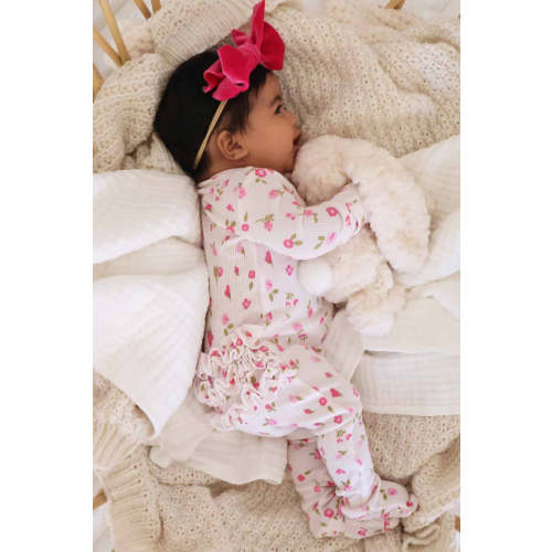 Penny's Posies Bamboo Waffle Ruffle Zipper Footie