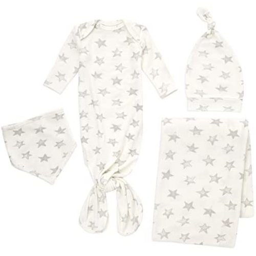 aden + anais Snuggle Knit Newborn Gift Set with Knotted Baby Gown, Swaddle Blanket, Infant Hat, and Bandana Bib, 0-3 Months, Star - 0-3M