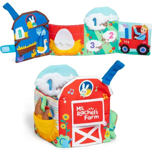 Ms. Rachel Official Sensory Learning Farm, Foldable Soft Baby Book with Plush Cow, Infant Educational Toys for Babies Ages 3 Months to 18 Months