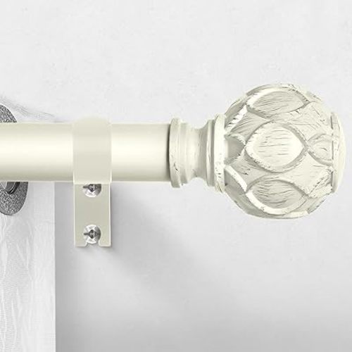 White Curtain Rods for Windows 2 Pack:Farmhouse Boho Decorative Curtain Rod for Bedroom Living Room,Heavy Duty Adjustable Rustic Drapery Rods with Vintage Coastal Finials,Antique White 18-45"