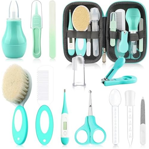 Baby Healthcare and Grooming Kit with Nail Clippers, Scissors, Infant Grooming Kit for Newborns (18 in 1, Green)
