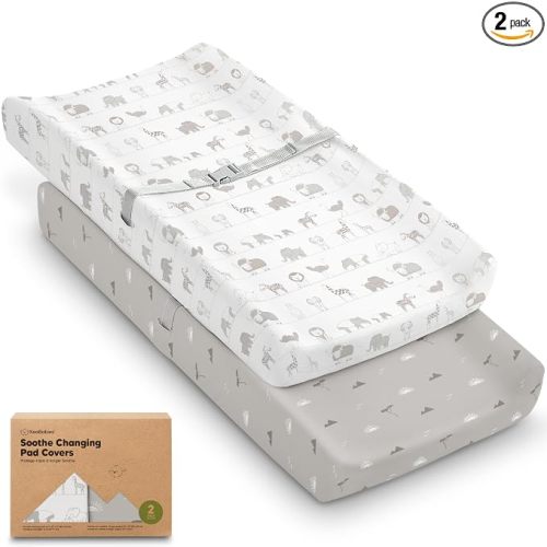 2-Pack Organic Changing Pad Covers for Girl, Boy, 100% Cotton (Savannah)