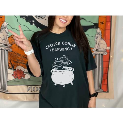 Pregnancy Announcement Tee, Crotch Goblin Brewing Reveal Shirt, Witchy Alternative Spooky Goth Mom, Pregnant Mom Gift, A Baby Is Brewing
