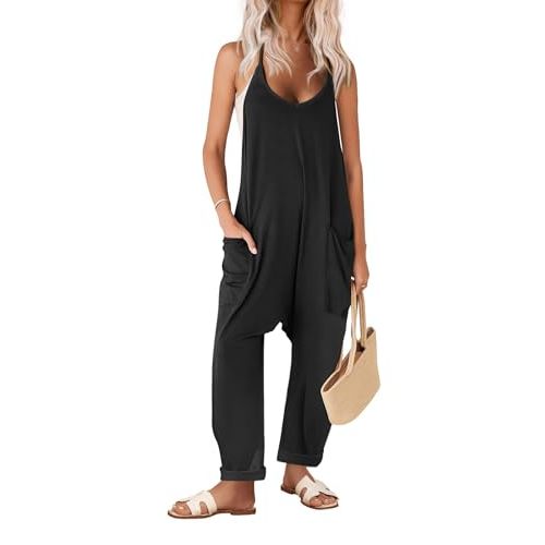 Ekouaer Womens Sleeveless Jumpsuit Loose Spaghetti Strap Baggy Overalls Jumpers Casual Long Pants Rompers with Pockets 2025