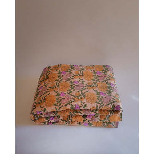 Nargis - Hand Block-printed Reversible Quilt (Old Rose)
