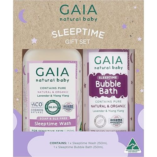 GAIA Baby Sleeptime Gift Set | Certified Natural Wash | Bedtime Baby Essentials | Gentle & Calming | Sensitive Skin Formula | Australian Made | Baby Shower | 2 Pack
