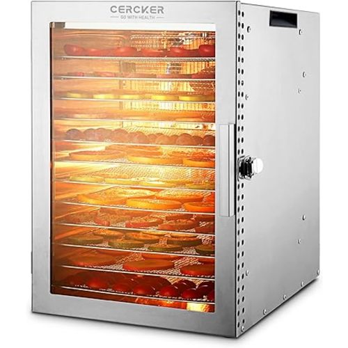 Food-Dehydrator Machine 12 Stainless Steel Trays, 10.9ft² Meat Dehydrator for Jerky, 800W Dryer for Herbs, 190ºF Temperature Control,24H Timer,Powerful Drying Capacity for Fruits,Yogurt