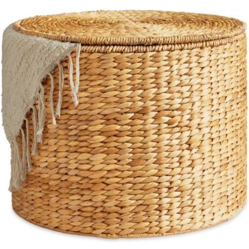 Best Choice Products Large Round Storage Ottoman W/ Lid, Handwoven Water Hyacinth Footstool - Natural