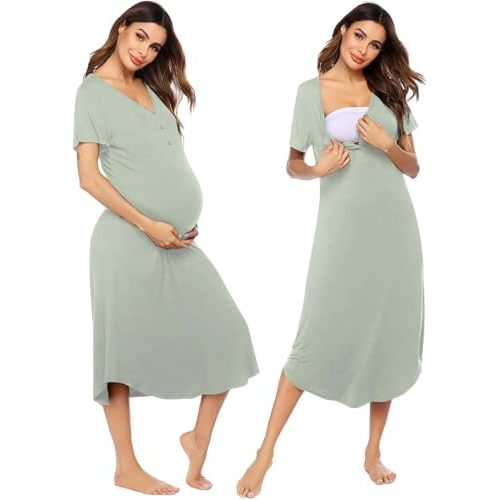 Ekouaer Womens Maternity Nightgown for Hospital Pregnancy Long Nightgowns Nursing Night Gown for Breastfeeding