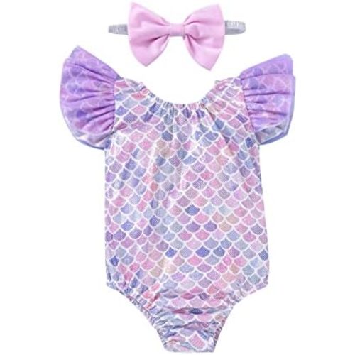 Toddler Girl Baby Ruffles Mermaid Fish Scale Swimsuit One Piece Swimwear Bathing Sunsuit