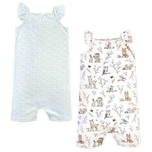 Hudson Baby Infant Girl Cotton Rompers, Enchanted Forest, 6-9 Months