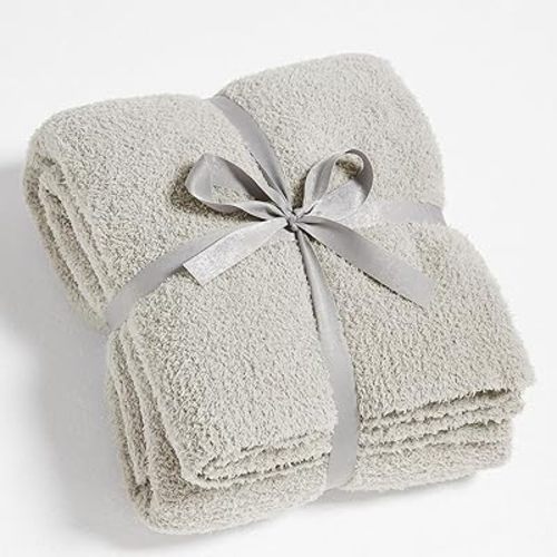 CYMULA Knit Throw Blanket for Couch Light Grey - Super Soft Lightweight Plush Fuzzy Fluffy Warm Cozy Blankets and Throws for Sofa Bed, 50 x 60 inches