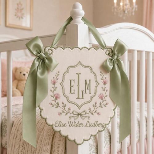 Personalized Baby Hospital Banner, Embroidered Monogram Newborn Name Sign, Floral Nursery Decor, Baby Shower Keepsake Gift