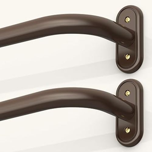 2 Pack Wrap Around Curtain Rods Bronze, Blackout Heavy Duty Curtain Pole for Windows 28 to 48 Inch, 1" Decorative Room Darkening Curved Modern Drapery Rod (Bronze/Unique Design/All Matel)