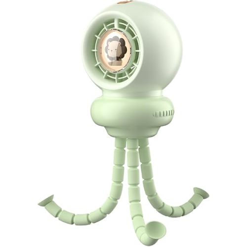 Portable Stroller Fan, Whisper-Quiet, Auto-Oscillation, Warm-Tone Night Light, 3600mAh Rechargeable Battery, Dense Safety Grill, Designed for Crib, Car Seat, Travel and Camping (Green)