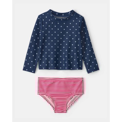 Baby Girl 2-Piece American Flag Rashguard Swimsuit Set - Red/White/Blue | Carter's