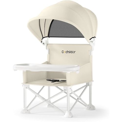 Cochildor 4-in-1 Portable Baby Chair, Foldable Toddler Booster Seat, Beige