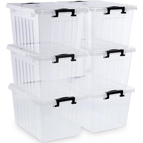 Citylife 22 QT Clear Plastic Storage Bins with Lids Stackable and Nestable Storage Boxes with Lids Large Plastic Storage Containers for Garage, Closet, Kitchen, 6 Packs