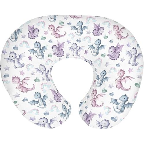 Fairytale Dragon Love Stars Baby Nursing Pillow Covers for Boy Girl Baby Dragons Purple Nursery Feeding Pillowcase for Breastfeeding Pillows Fantasy Animal Soft Stretchy Slipcover for Newborn Infant