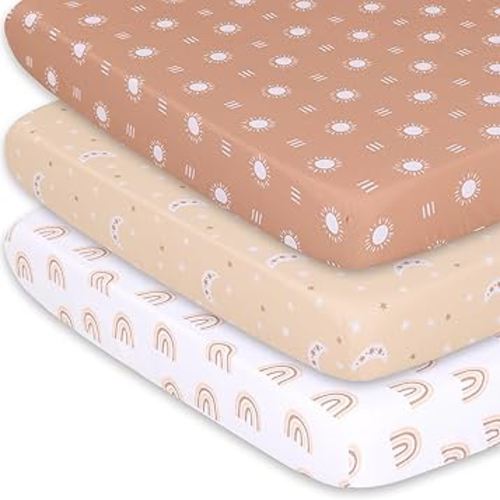 The Peanutshell 3-Pack Fitted Playard Sheets - Soft & Breathable Baby Boy or Girl Mini Crib Sheets, Pack N Play Mattress, Fits Standard Playard Pack Play Mattresses - Boho