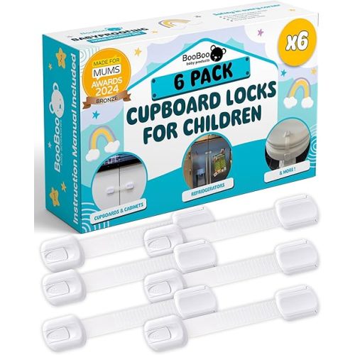 Booboo® (6 Pack) Premium Child Safety Cupboard Door Strap Locks | Baby Proof Your Cabinets with No Trapped Fingers | Extra Easy Installation, No Tools Needed