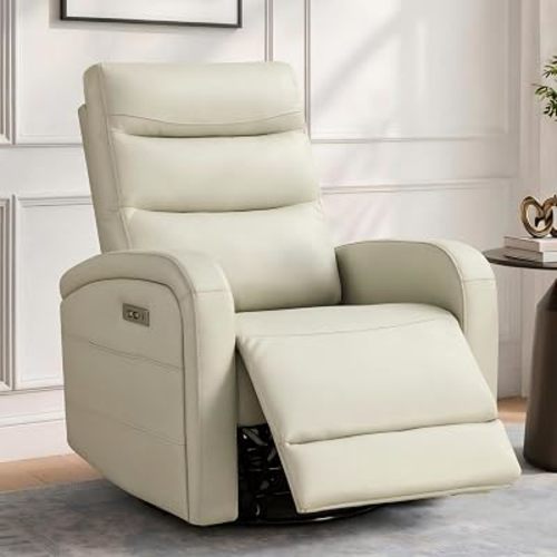 KISLOT Power Swivel Recliner Chair, Faux Leather Recliner 270° Rotation Modern Nursery Glider, Ergonomic Armrest & Side Storage Pocket, Comfortable Armchair for Living Room Bedroom & Nursery
