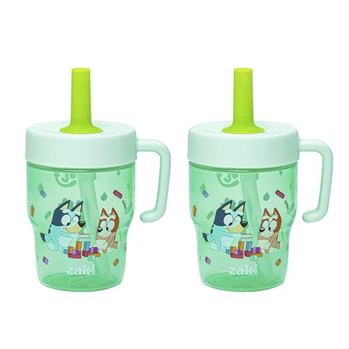 Zak Designs Bluey Capri Toddler Tumbler For Travel or At Home, 10oz 2-Pack Durable Plastic Sippy Cups With Handle and Leak-Proof Design are Perfect For Kids (Bluey and Bingo)