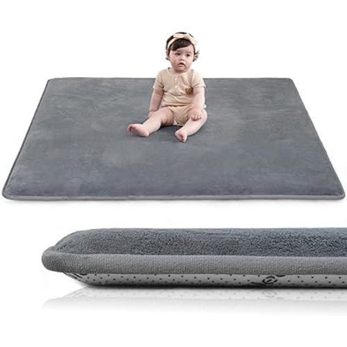 Huloo Sleep Baby Play Mat for Floor,1.3" Thick Elasti-Foam 47"×47" Playpen Mat for Tummy Time,Water Repellent Soft Coral Velvet for Toddler,Infant,Kids,Non-Slip Backing Safe for Crawling(Dark Grey)