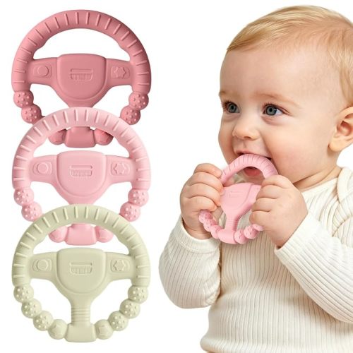 3 Pack Baby Teether Toys, Silicone Teething Rings for 3-6 6-12 Months