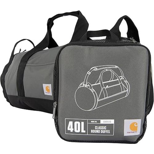Carhartt Classic Round Duffel with Utility Pouch, Heavy-Duty, Water-Resistant Packable Gear Bag for Jobsite, Gym, and Travel