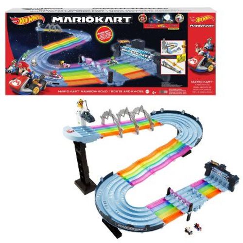 Hot Wheels Nintendo Mario Kart Rainbow Road Raceway Track Set 30 Piece with 2 1:64 Scale Vehicles - Target Exclusive (Target Exclusive)