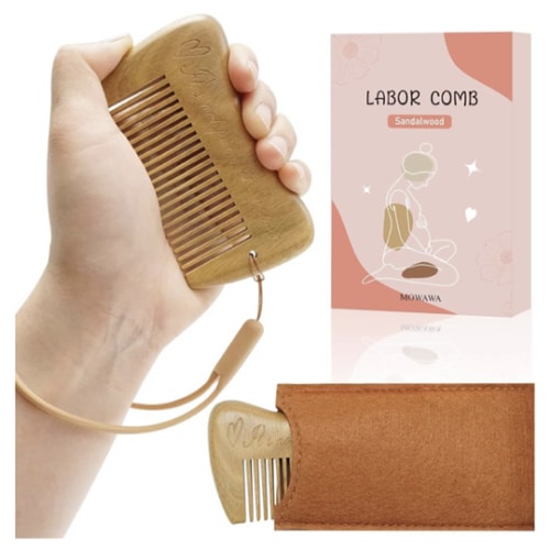 Sandalwood Birthing Comb For Pain Relief & Delivery Essentials- Labor Gifts with Birth Affirmation For Women- Wood Comb For Pregnancy Contraction