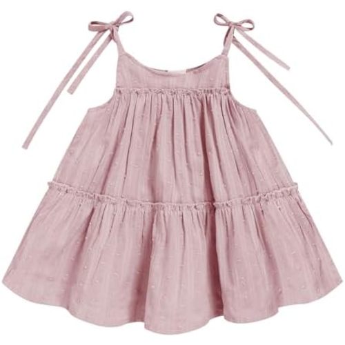 Toddler Baby Girl Summer Dress - Sleeveless Dot Tiered Sundress with Adjustable Tie-Shoulders for Beach, Party, Photos