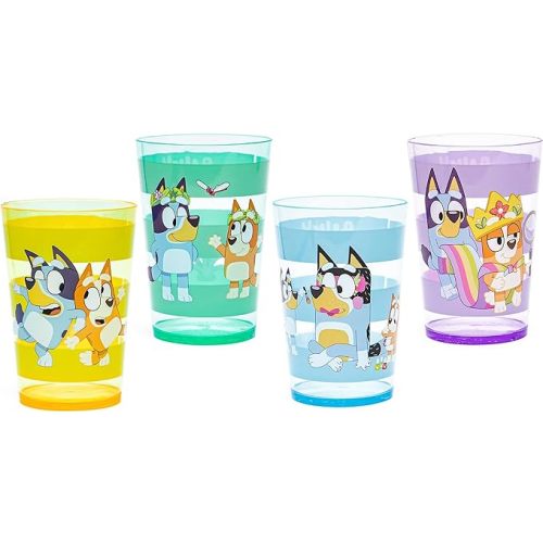 Zak Designs Bluey Nesting Tumbler Set Includes Durable Plastic Cups with Variety Artwork, Fun Drinkware is Perfect for Kids (14.5 oz, 4-Pack, Non-BPA)