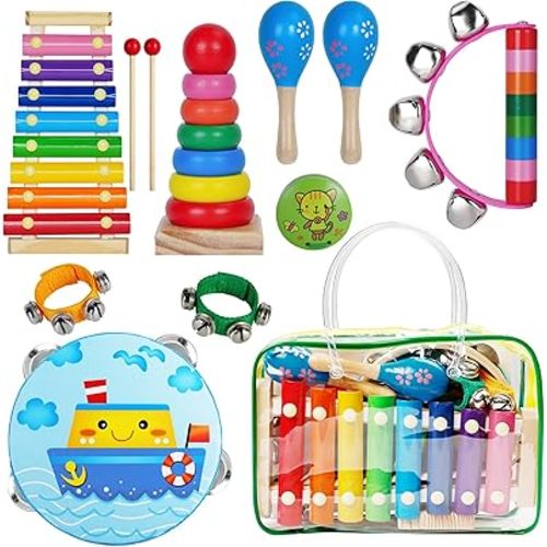 Childom Kids Musical Instruments for Toddlers,Baby Musical Toys for Toddlers,Preschool Educational Kids Gifts,Christmas Birthday Gifts for Boys Girls,Xylophone,Maracas,Wooden Instruments Toddler Toys