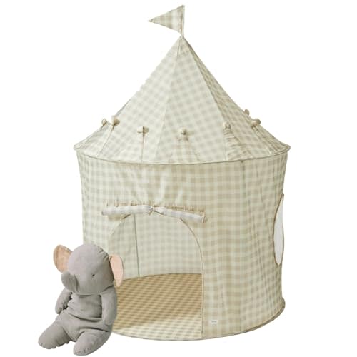 3 Sprouts Kids Play Tent for Ages 3 to 10 - Spacious Indoor Toddler Tent with Recycled Eco-Friendly Fabric - Modern Playhouse Design that Complements Your Home Decor - Gingham Beige