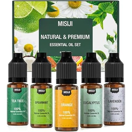 Essential Oils for Diffuser for Home, Top 5 Aromatherapy Oils,Candle&Soap Making,10ml（Orange, Lavender, Peppermint, Eucalyptus, Tea Tree）
