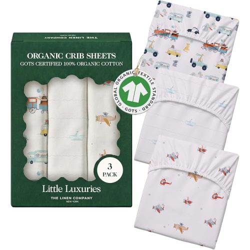 100% Organic Cotton Baby Crib Sheets, 28" x 55", Tiny Explorer, 3-Pack | GOTS Certified, Soft Fitted Sheets for Mini Mattress, 6" Deep Pocket with Secure Elastic Fit, Boys & Girls