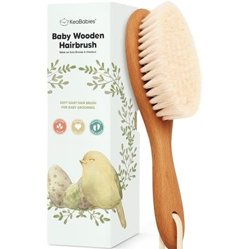 Wooden Baby Hair Brush for Toddler, Infant Cradle Cap (Golden Oak, Regular)